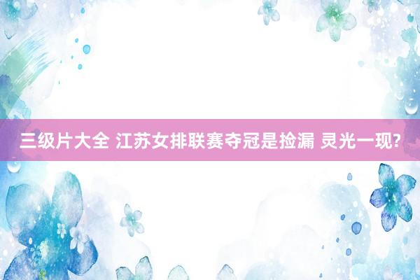 三级片大全 江苏女排联赛夺冠是捡漏 灵光一现?